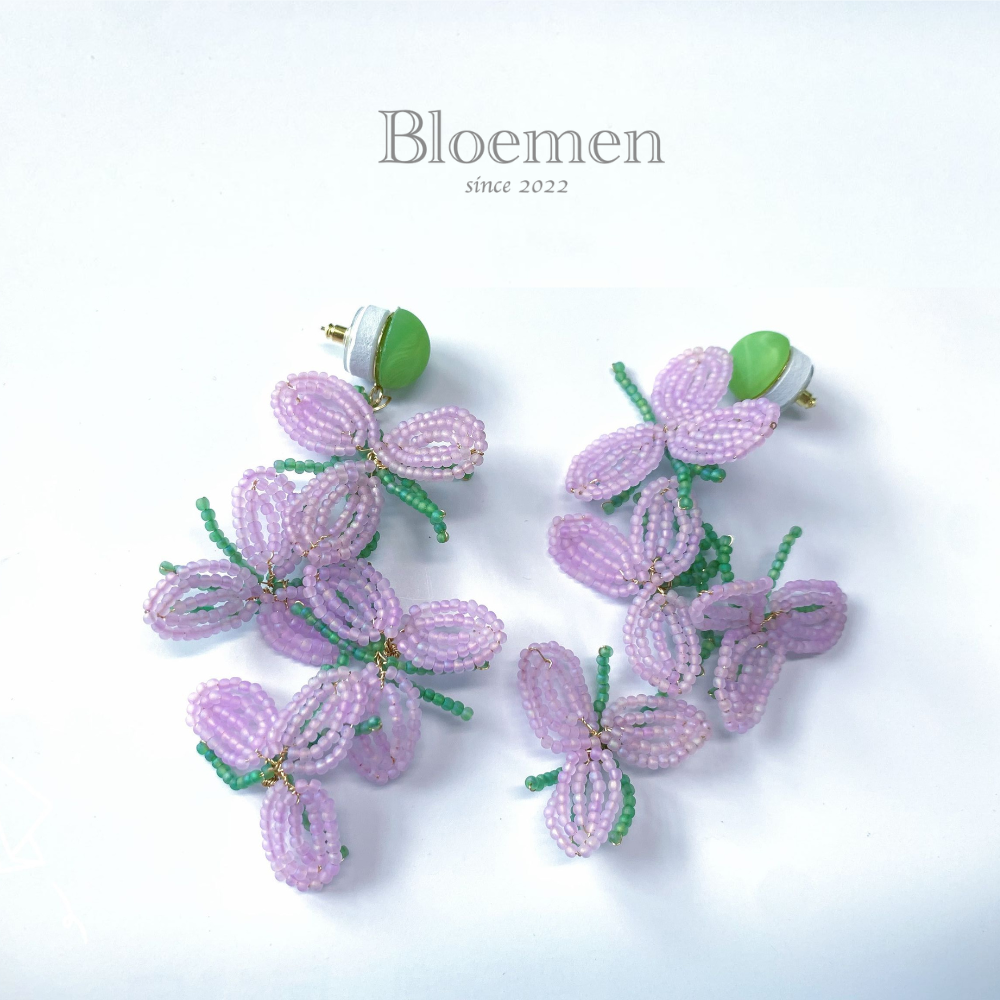 ファンタジーパープルフラワービーズピアス B1101 – Bloemen