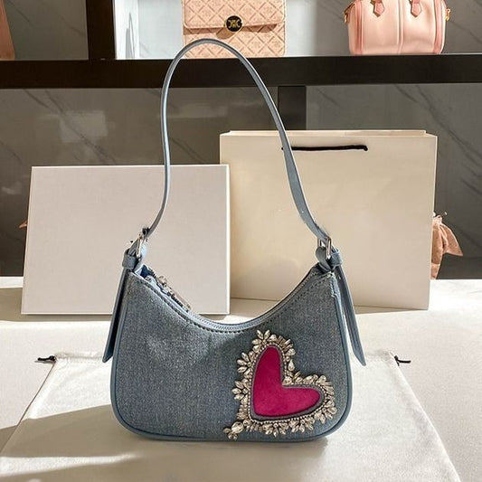 Denim Rhinestone Crescent Bag B1844