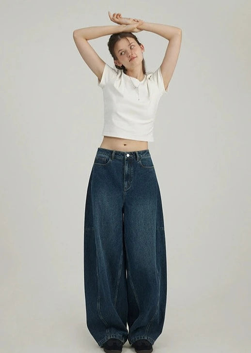 Wide leg curved balloon jeans B2970