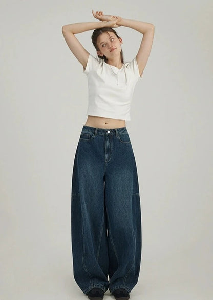 Wide leg curved balloon jeans B2970