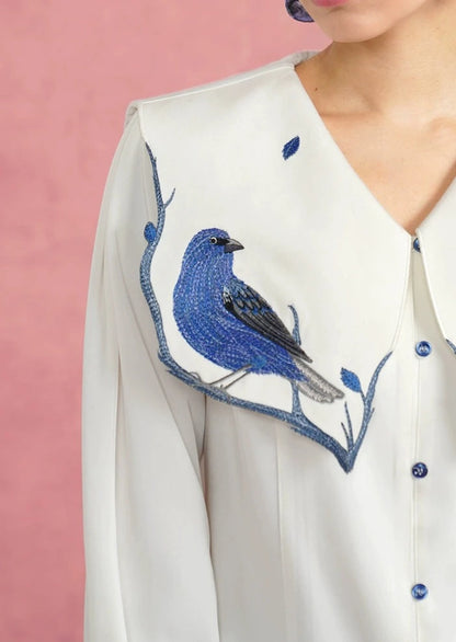 Blue feather embroidery blouse B2702