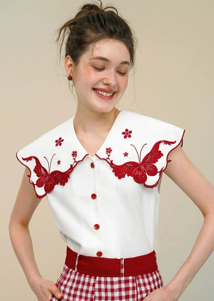 Retro Embroidery Big Lapel Butterfly Blouse B2921