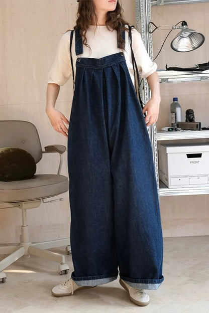 Retro wide leg denim overalls B3355