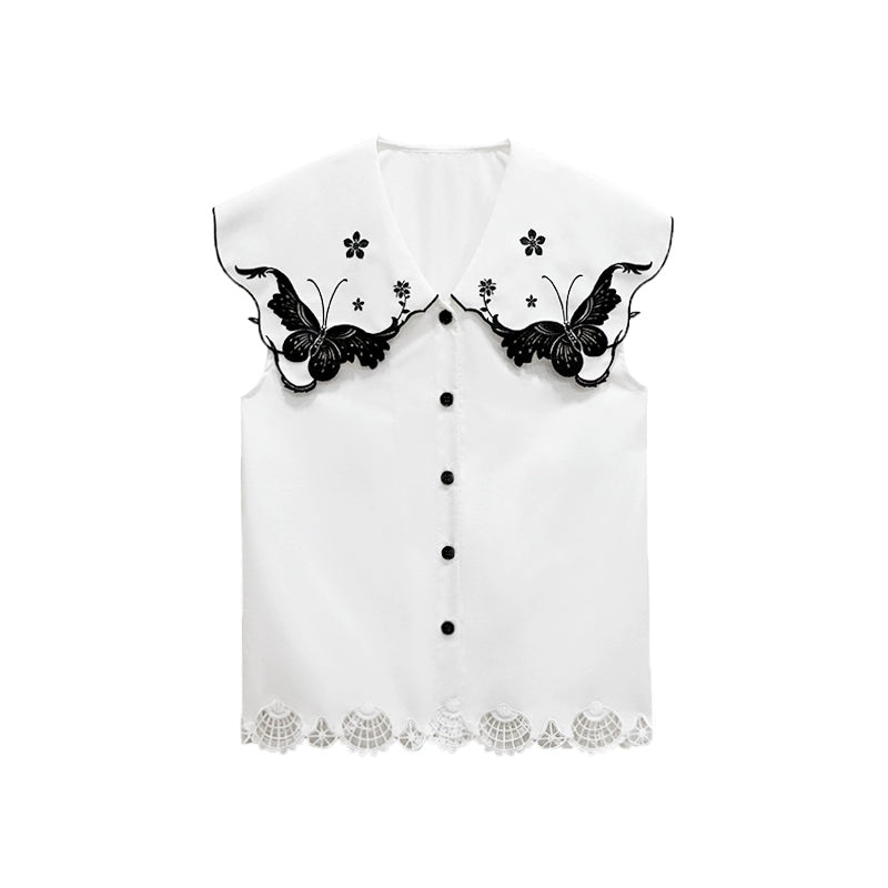 Retro Embroidery Big Lapel Butterfly Blouse B2921