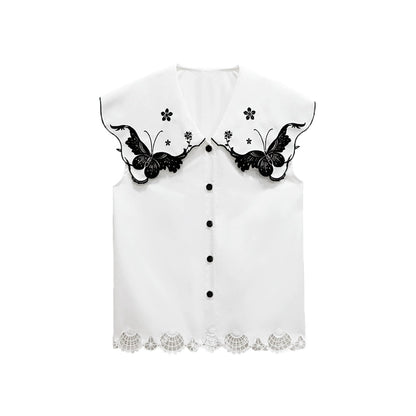 Retro Embroidery Big Lapel Butterfly Blouse B2921