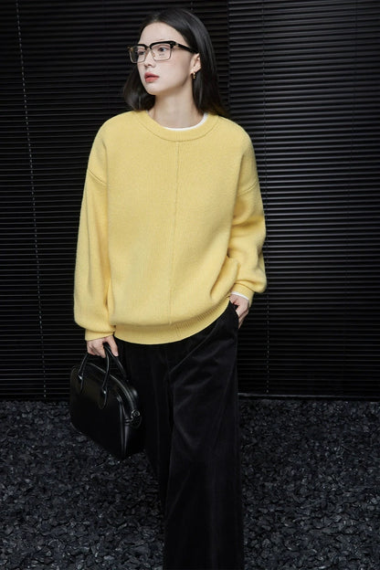 Yellow loose knit sweater B3439