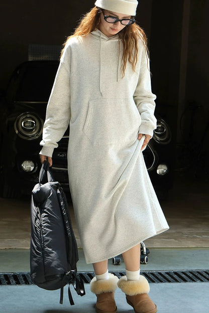 Hooded loose sweatshirt dress B3354