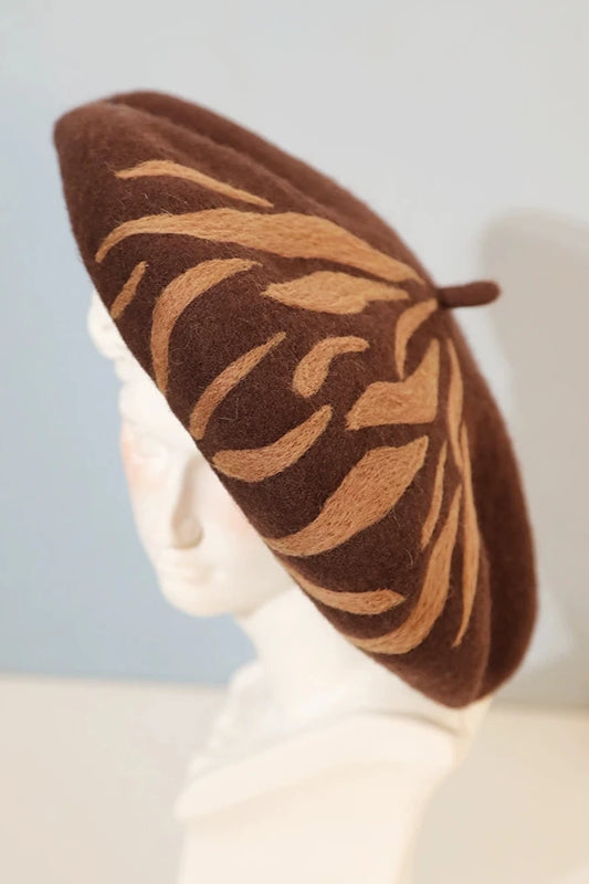 Handmade wool felt zebra pattern artist beret B3403