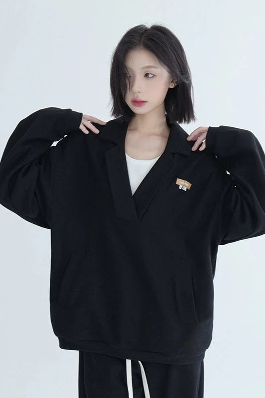 Fake layered sweat polo collar top B3347