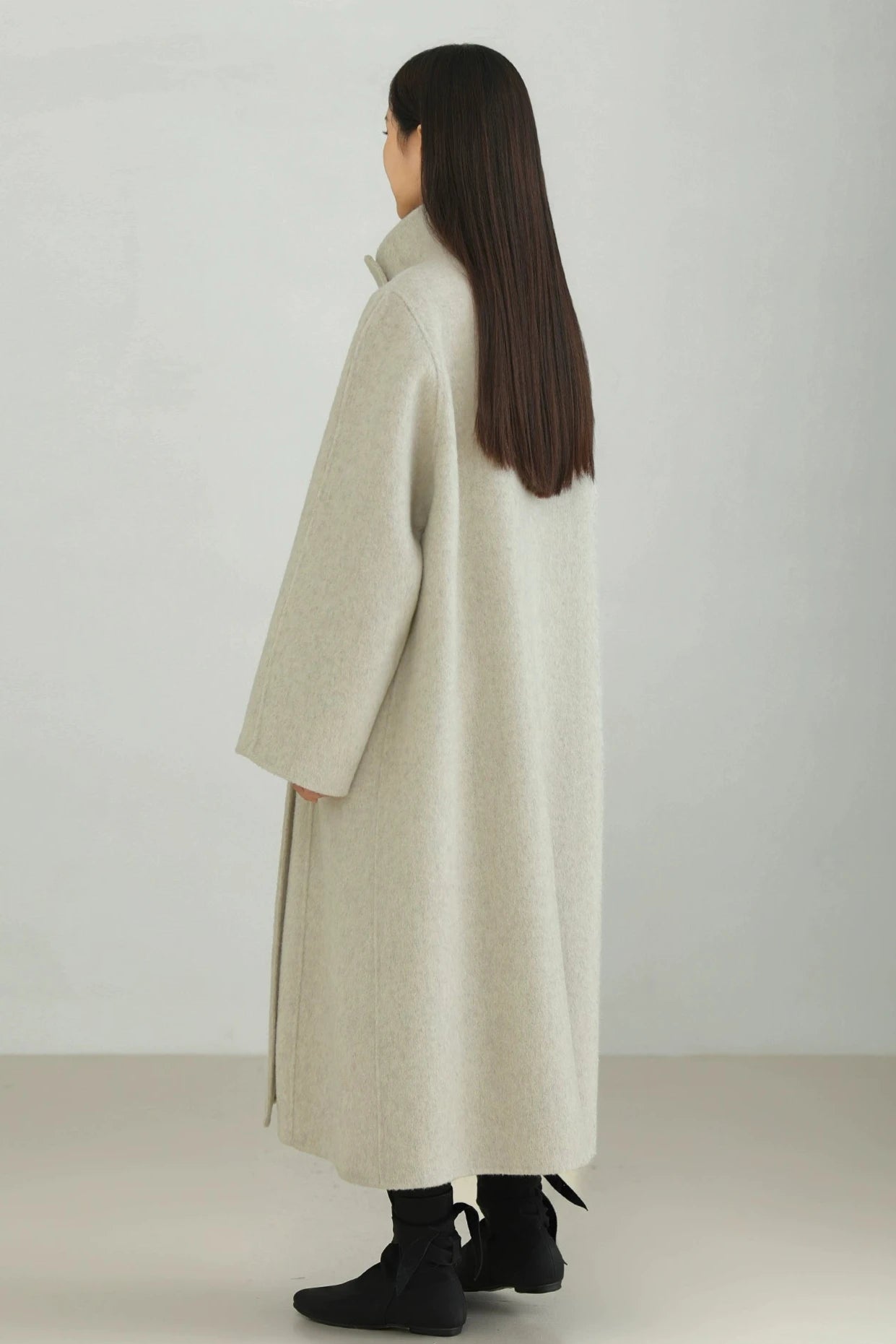 Wool stand-up collar long coat B3449