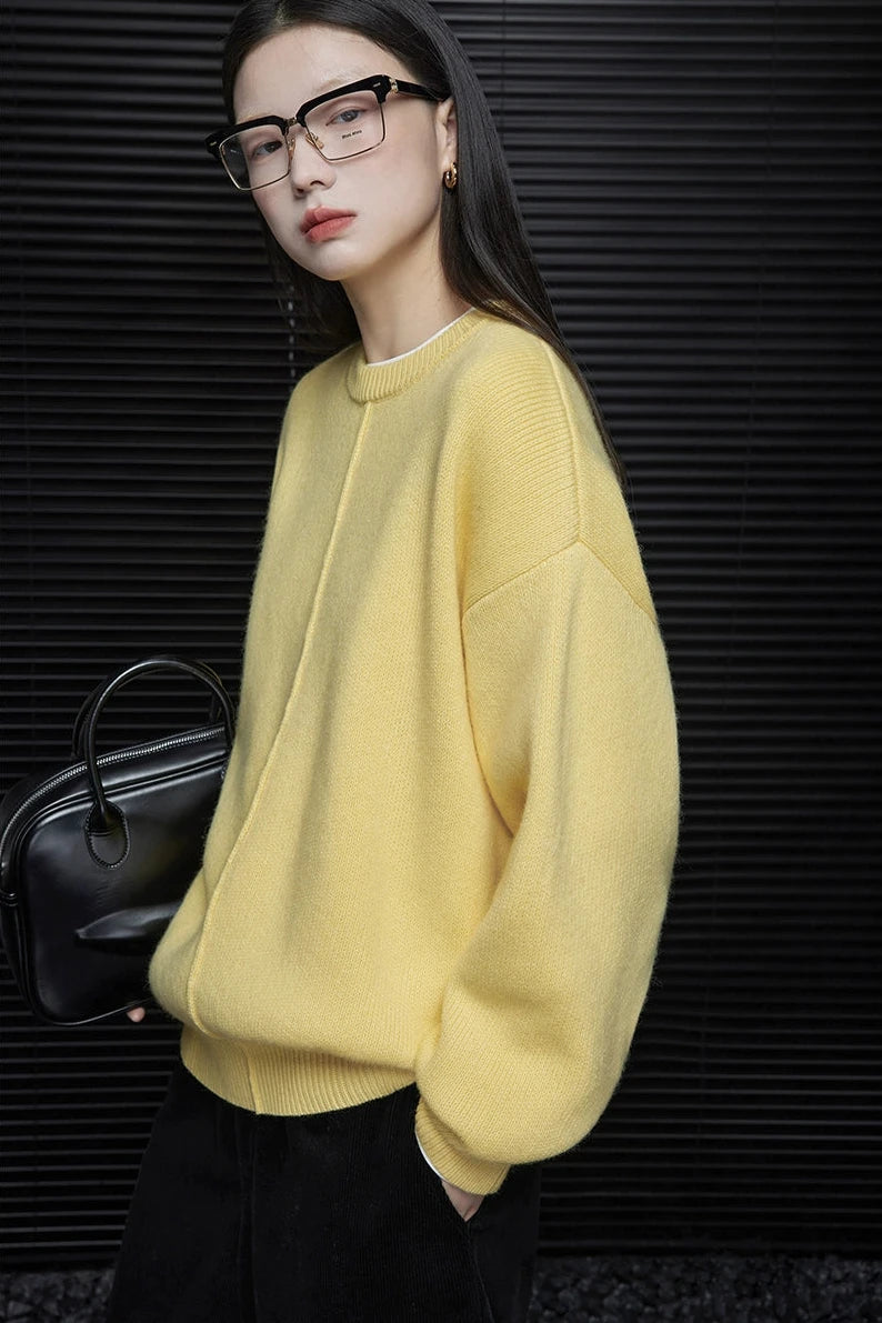 Yellow loose knit sweater B3439