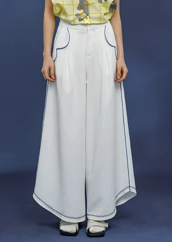 Blue stitch white wide pants B3004