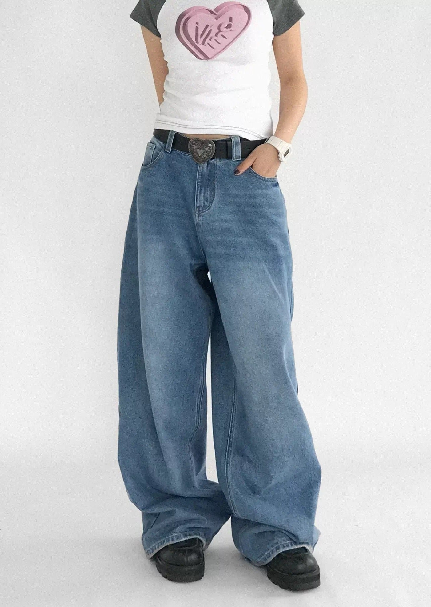 Retro loose wide jeans B3113