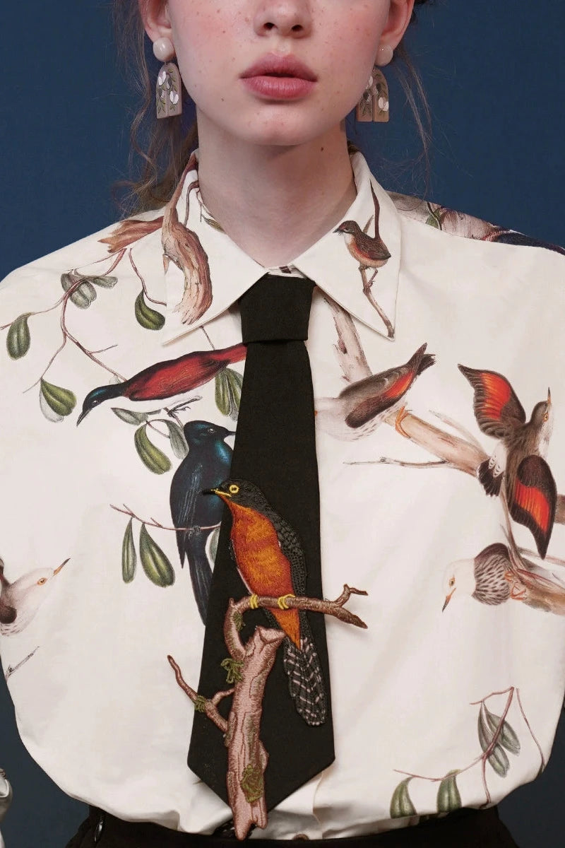 Bird Embroidery Tie B3379