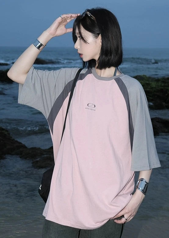 Contrast color raglan sleeve T-shirt B3185