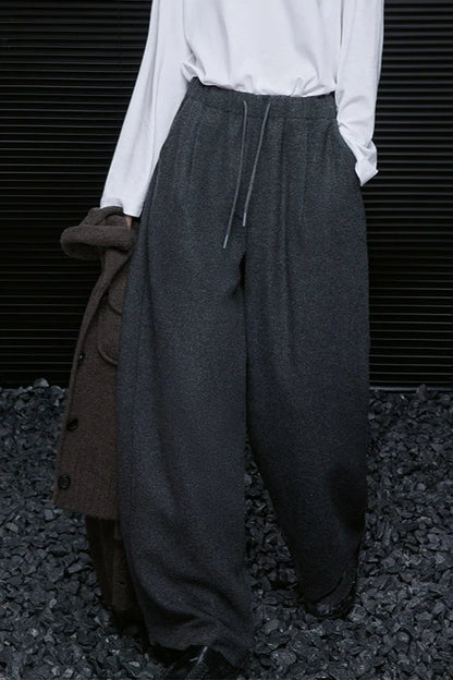 Gray knit wool loose wide pants B3436