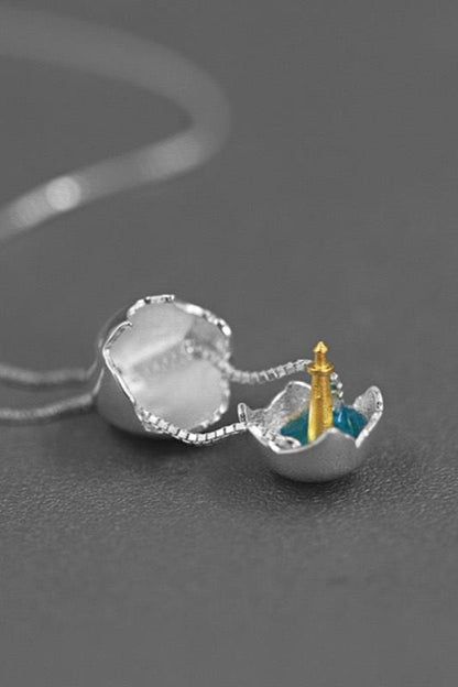 S925 Sea and Lighthouse Egg Pendant Necklace B3486