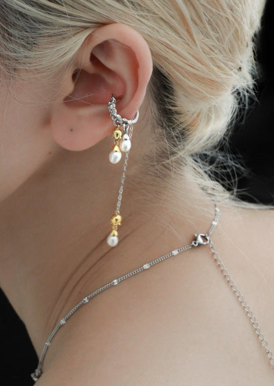 Lily of the valley asymmetrical tassel ear cuff B3058