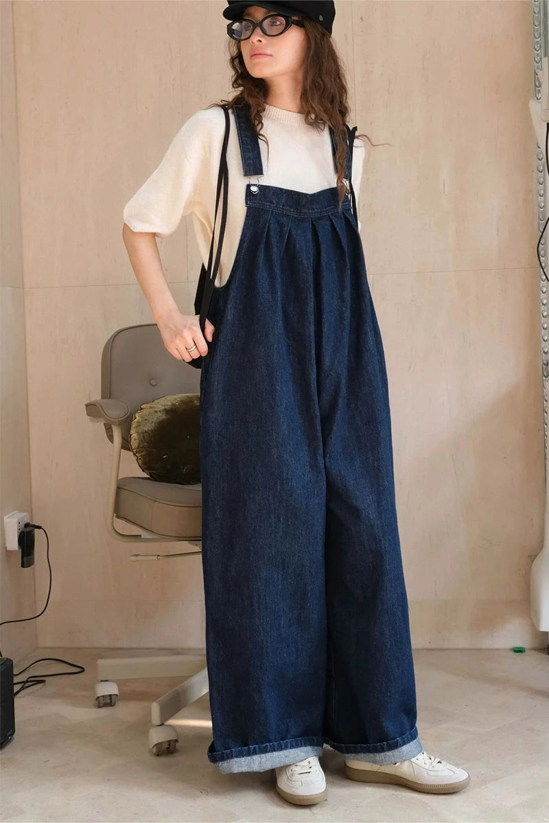 Retro wide leg denim overalls B3355