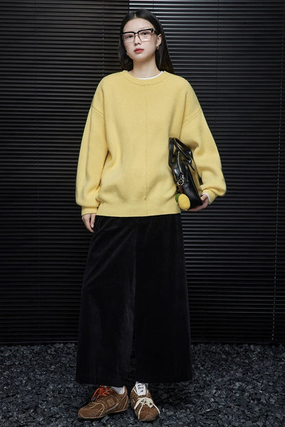 Yellow loose knit sweater B3439