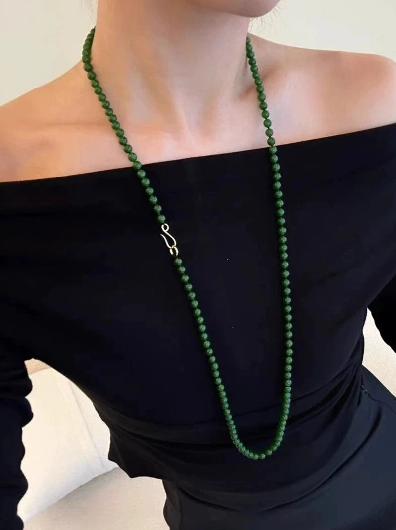 Green chalcedony bead necklace B2672