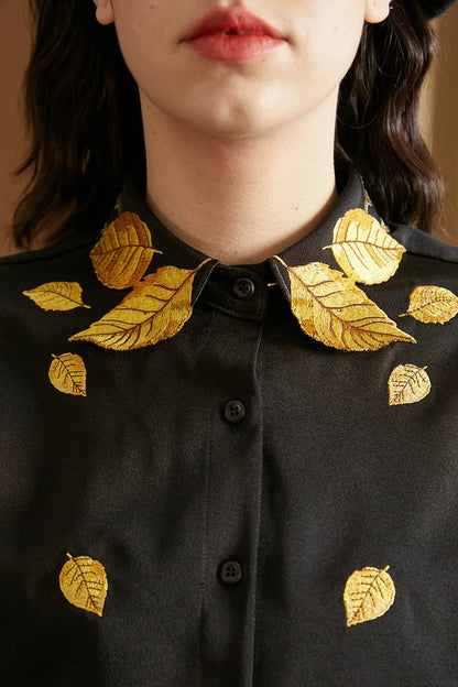 Gold leaf embroidered bad sleeve blouse B3369