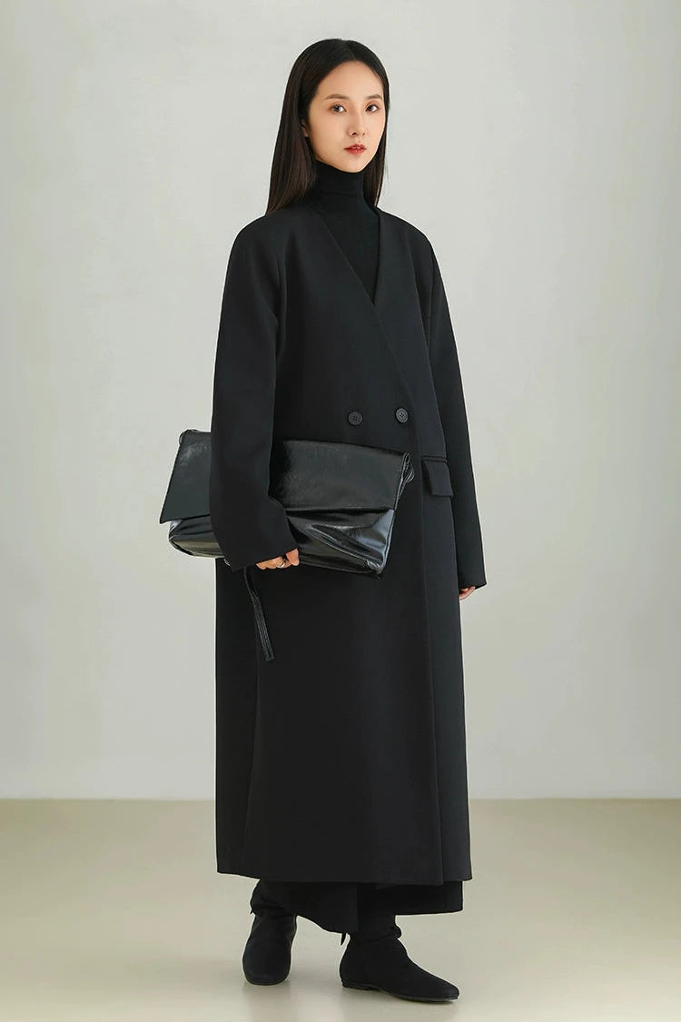 Minimalist V-neck long coat B3448