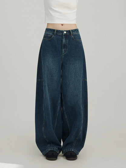 Wide leg curved balloon jeans B2970