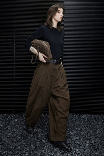 Coffee color bloomers wide loose pants B3570