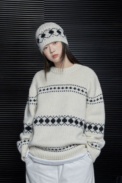 White wool face slim knit beanie B3616