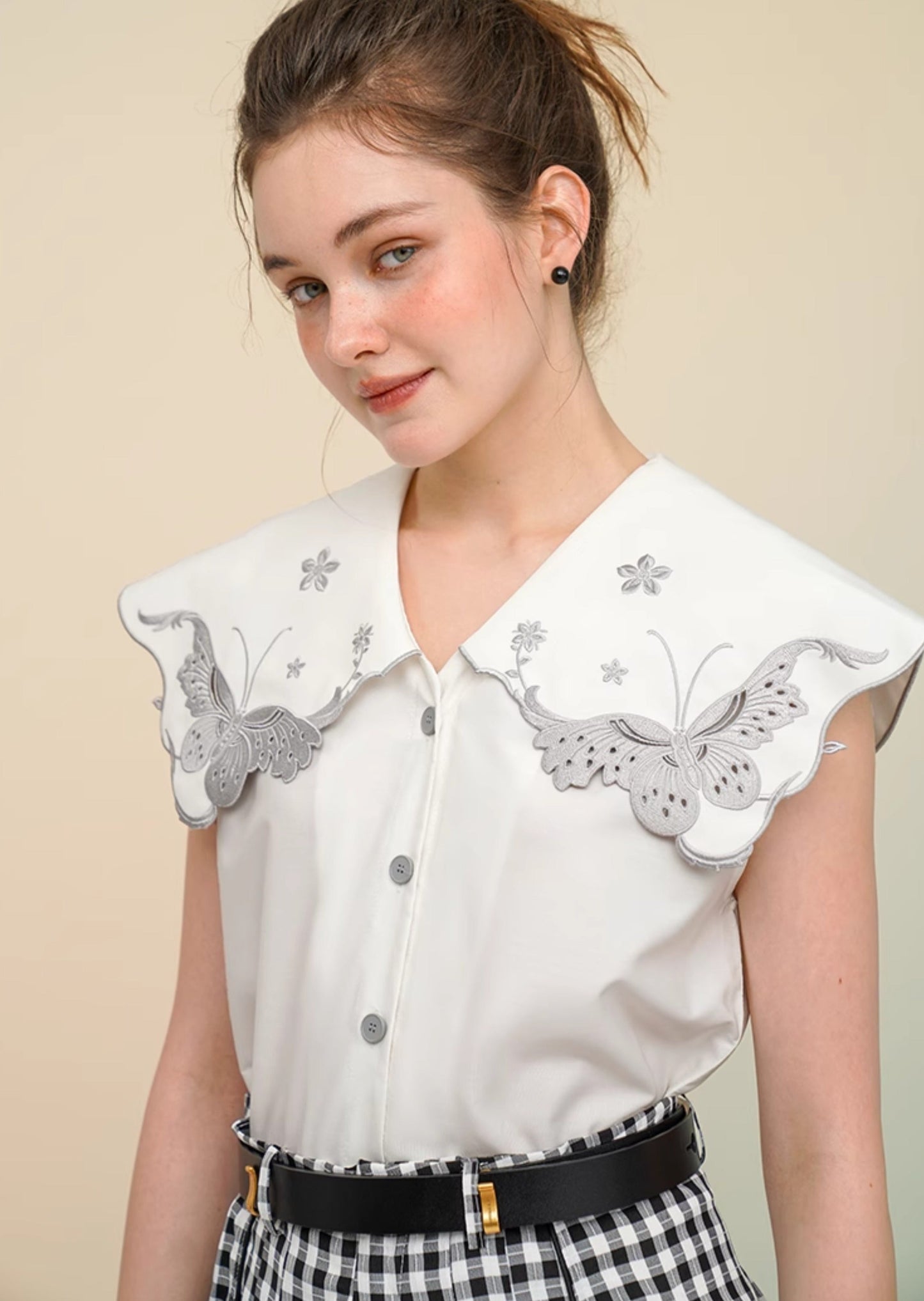 Retro Embroidery Big Lapel Butterfly Blouse B2921