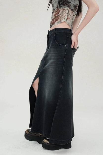 Gradient mermaid slit denim skirt B3225