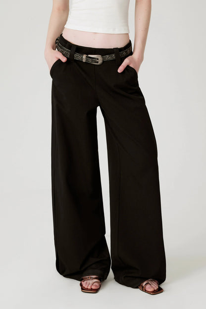 Advanced Black Straight Wide Pants B3247