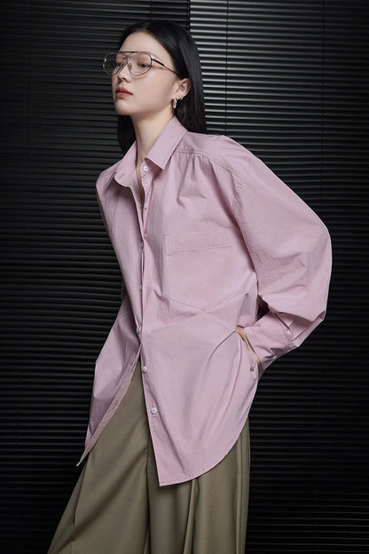 Pink loose simple long sleeve shirt B3304