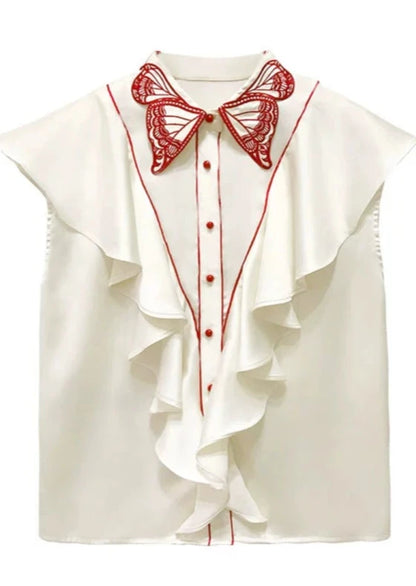 Butterfly embroidered collar sleeveless blouse B2918