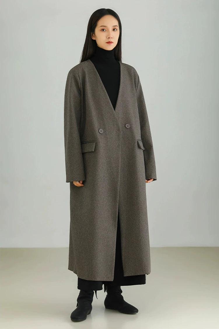 Minimalist V-neck long coat B3448