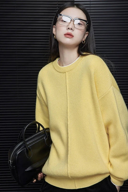 Yellow loose knit sweater B3439