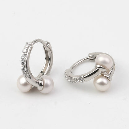 S925 minimalist pearl hoop earrings B3189