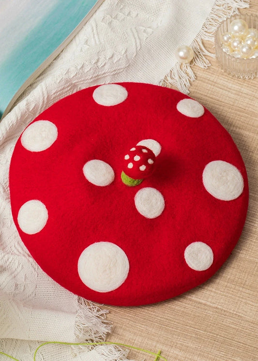 Handmade wool felt mushroom motif artist beret B3393