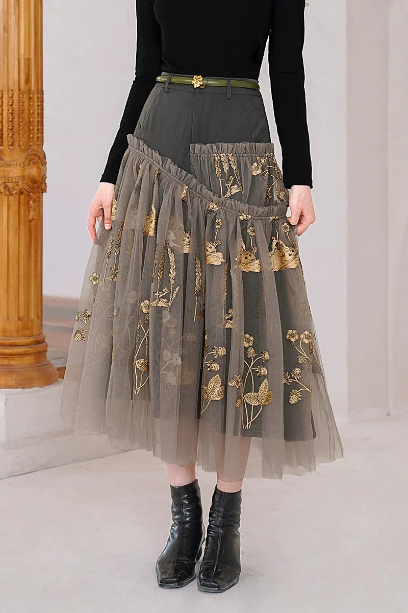 Ambreah hem embroidered tulle skirt B3281