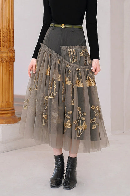 Ambreah hem embroidered tulle skirt B3281