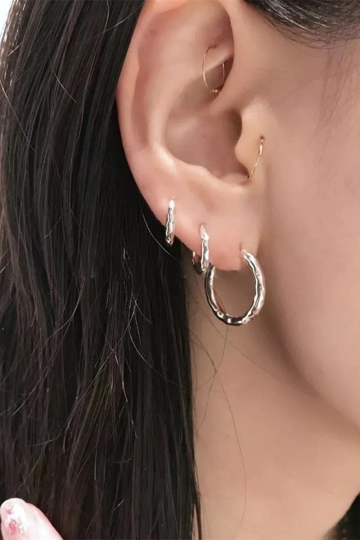 S925 Hammer Texture Hoop Earrings B3445