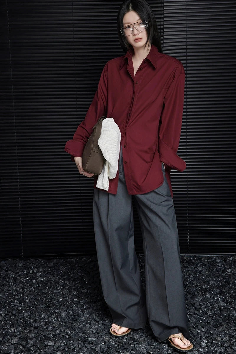 Burgundy handsome loose long sleeve shirt B3303