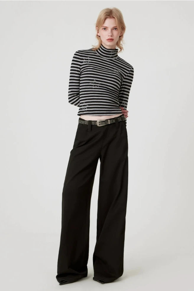 Advanced Black Straight Wide Pants B3247