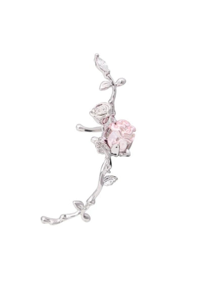 Metal Pink Rose Long Branch Ear Cuff B3119