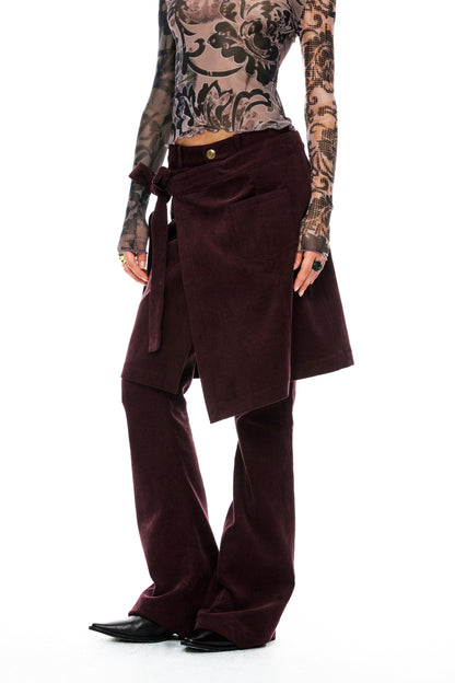 Burgundy corduroy pants with removable skirt B3596