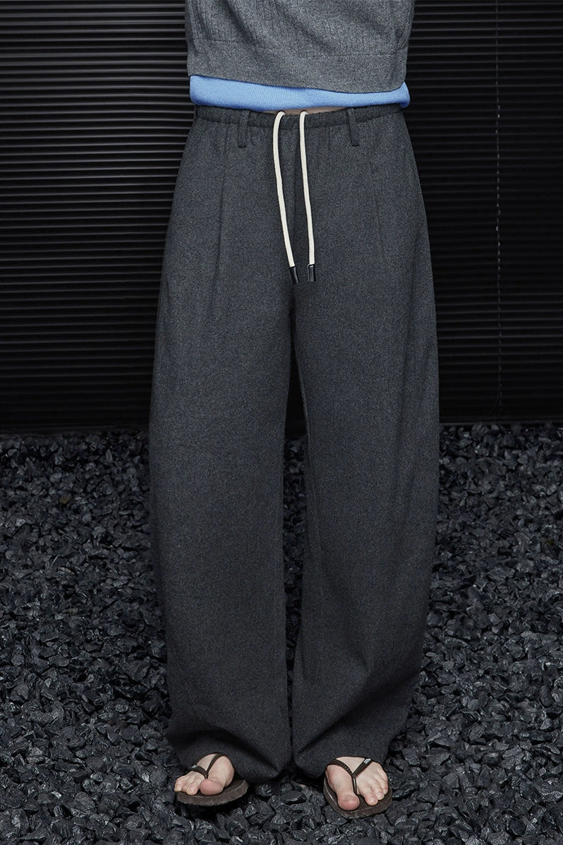 Gray wool blend straight wide loose pants B3568