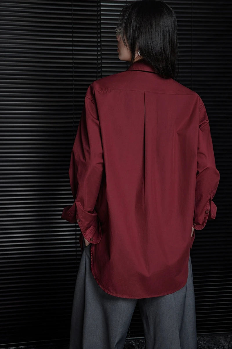 Burgundy handsome loose long sleeve shirt B3303