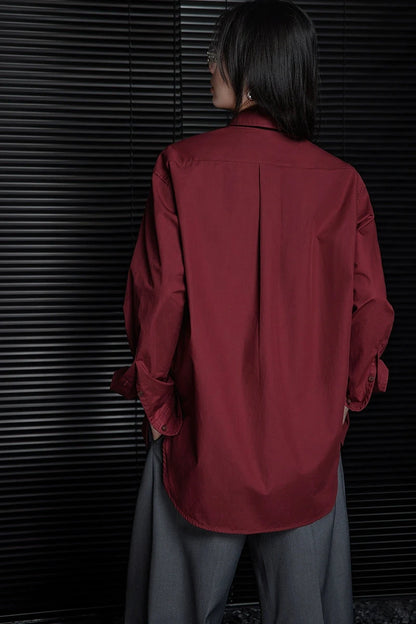 Burgundy handsome loose long sleeve shirt B3303