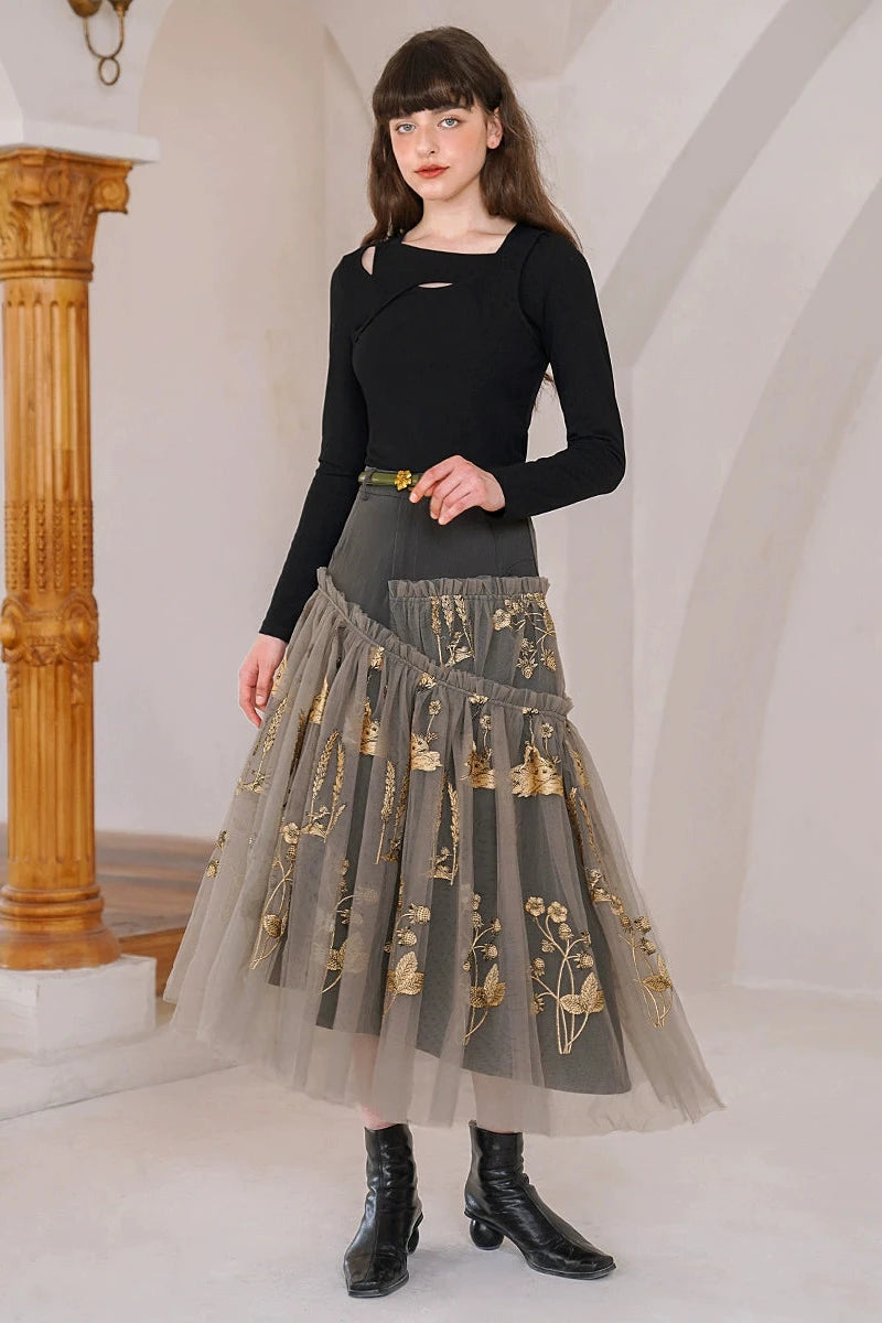 Ambreah hem embroidered tulle skirt B3281